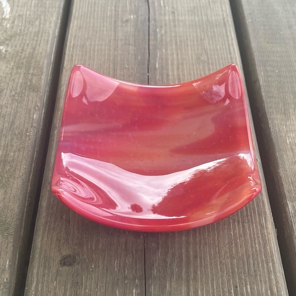 Fused Glass Pink, Red, and White Swirl Trinket Dish Tealight Holder Catchall - Picture 9 of 13